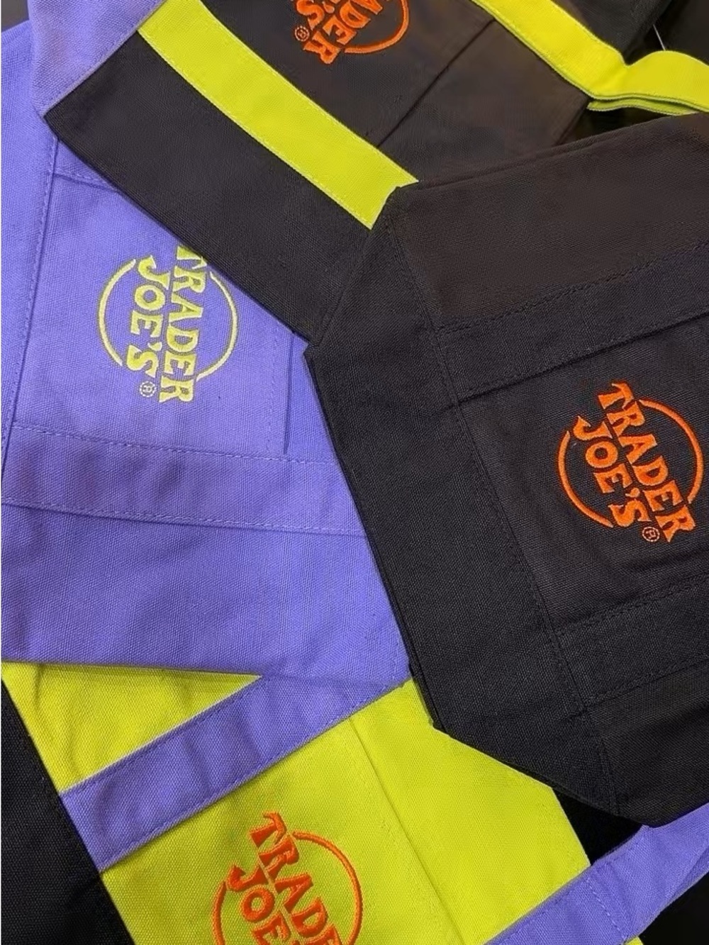 Trader Joe's Mini Reusable Tote Bag - Black, Purple & Lime